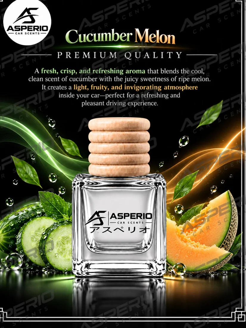 Asperio Cucumber Melon car diffuser — original product artwork from the Shopee listing