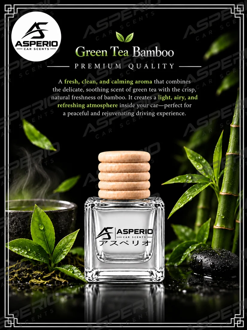 Asperio Green Tea Bamboo car diffuser — original product artwork from the Shopee listing