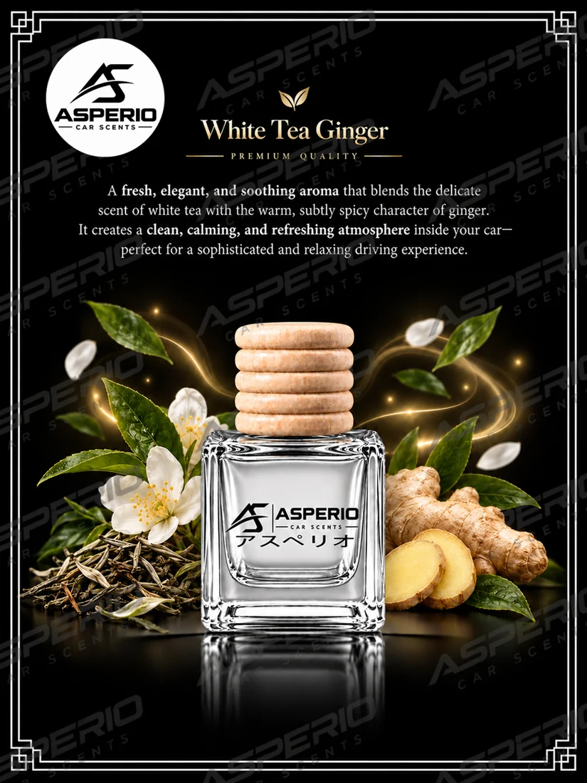 Asperio White Tea Ginger car diffuser — original product artwork from the Shopee listing
